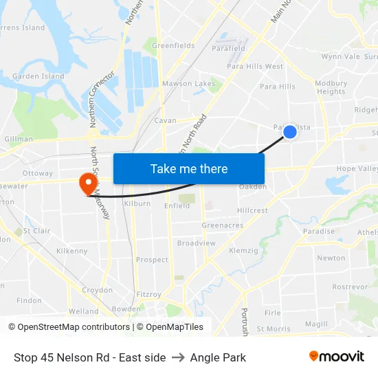 Stop 45 Nelson Rd - East side to Angle Park map