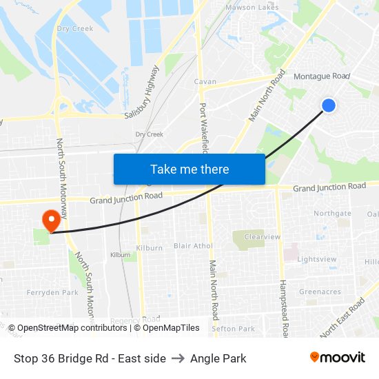 Stop 36 Bridge Rd - East side to Angle Park map