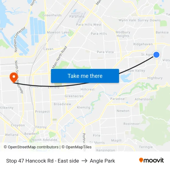 Stop 47 Hancock Rd - East side to Angle Park map