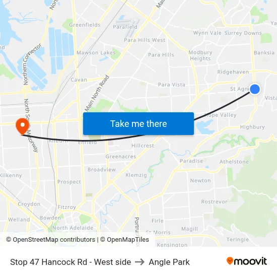 Stop 47 Hancock Rd - West side to Angle Park map