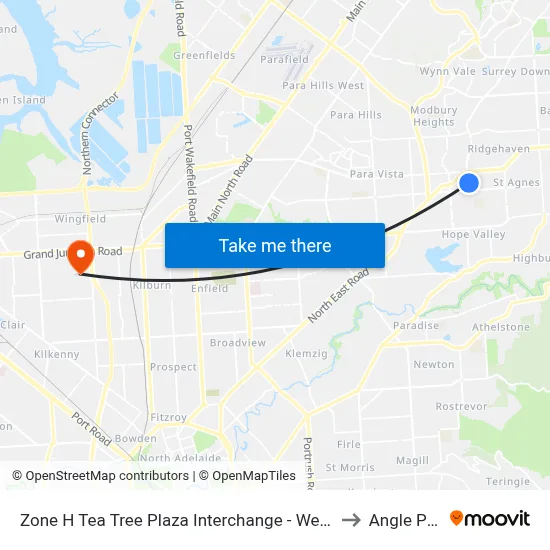 Zone H Tea Tree Plaza Interchange - West side to Angle Park map