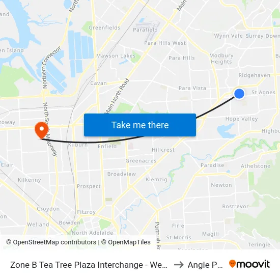Zone B Tea Tree Plaza Interchange - West side to Angle Park map