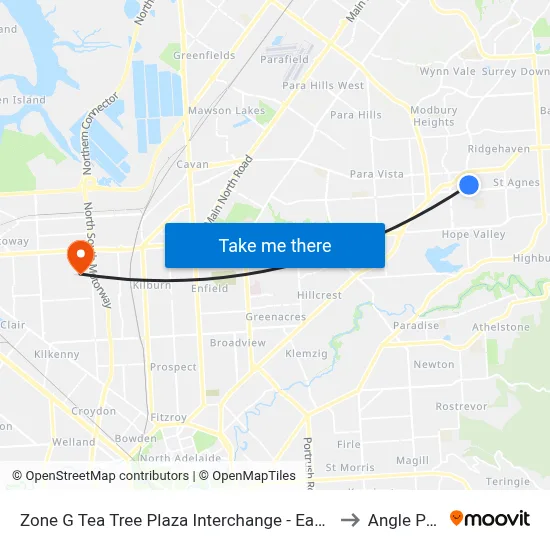 Zone G Tea Tree Plaza Interchange - East side to Angle Park map