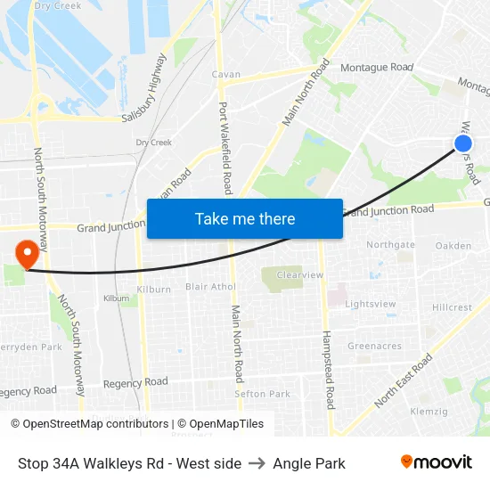 Stop 34A Walkleys Rd - West side to Angle Park map