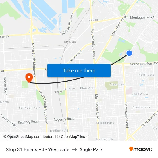 Stop 31 Briens Rd - West side to Angle Park map