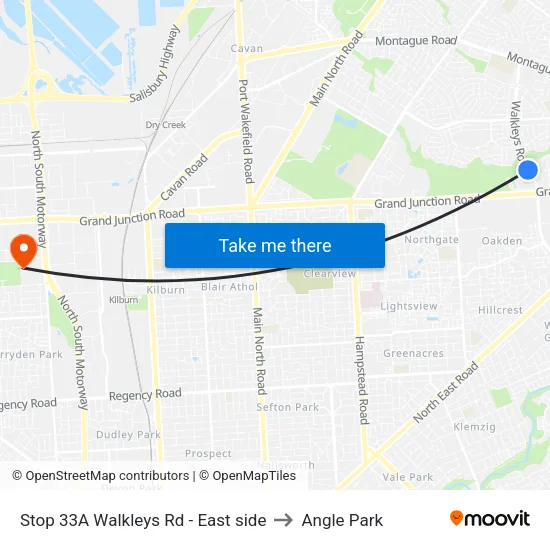 Stop 33A Walkleys Rd - East side to Angle Park map