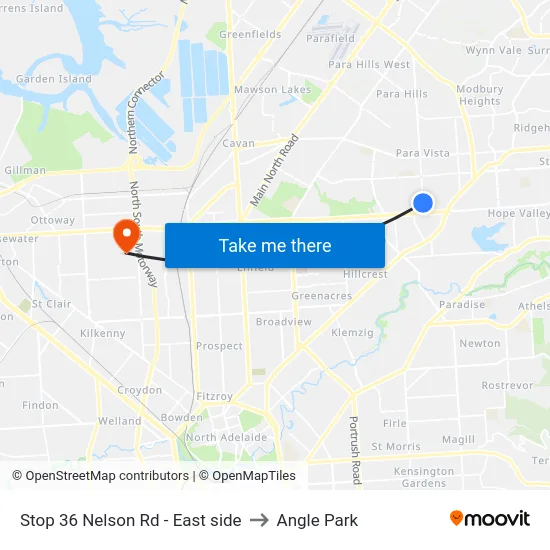 Stop 36 Nelson Rd - East side to Angle Park map