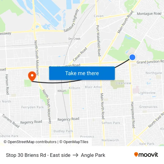 Stop 30 Briens Rd - East side to Angle Park map