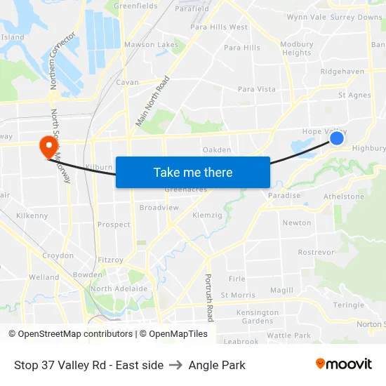 Stop 37 Valley Rd - East side to Angle Park map