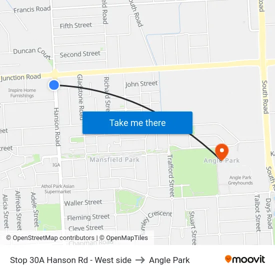 Stop 30A Hanson Rd - West side to Angle Park map