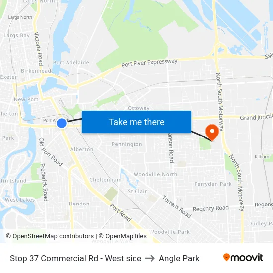Stop 37 Commercial Rd - West side to Angle Park map