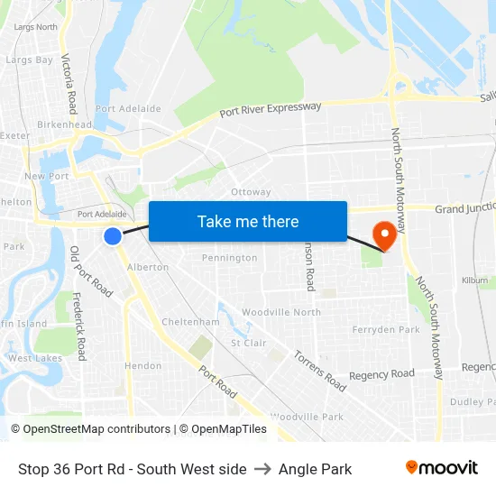 Stop 36 Port Rd - South West side to Angle Park map