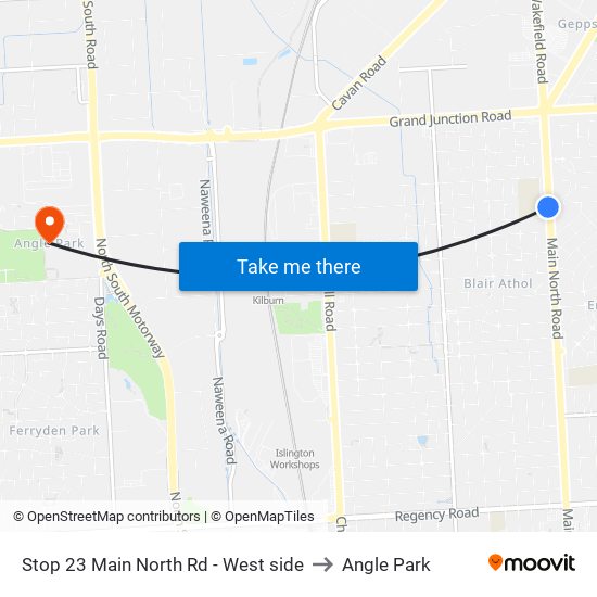 Stop 23 Main North Rd - West side to Angle Park map