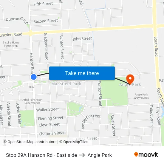 Stop 29A Hanson Rd - East side to Angle Park map