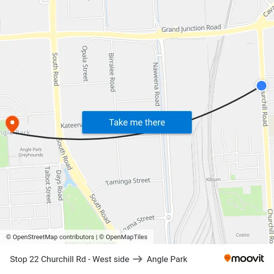 Stop 22 Churchill Rd - West side to Angle Park map