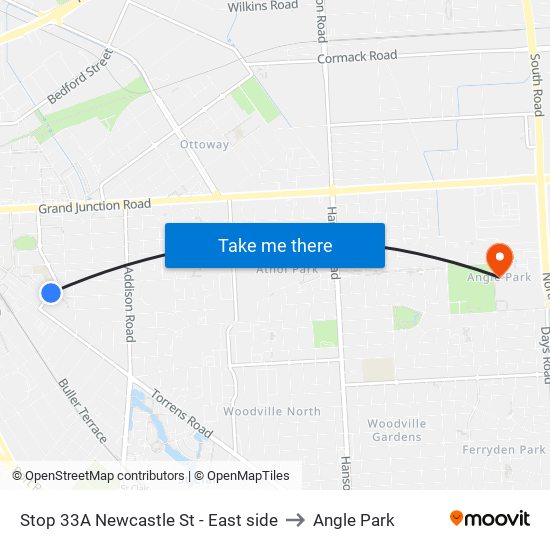 Stop 33A Newcastle St - East side to Angle Park map