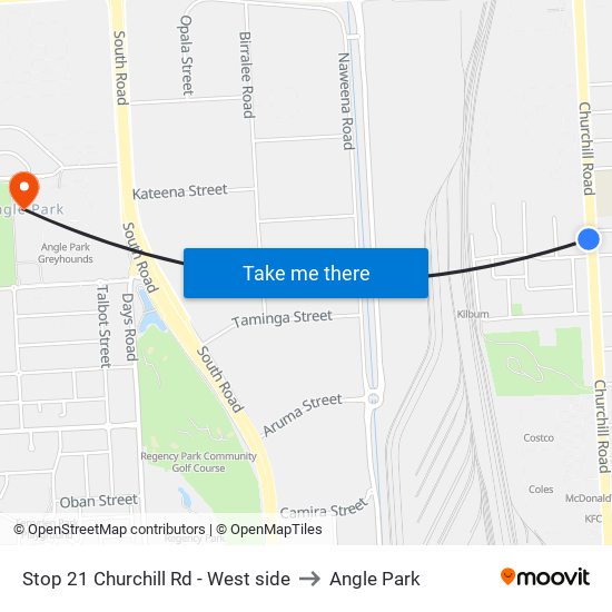 Stop 21 Churchill Rd - West side to Angle Park map