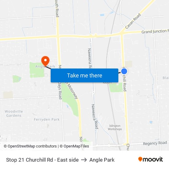 Stop 21 Churchill Rd - East side to Angle Park map