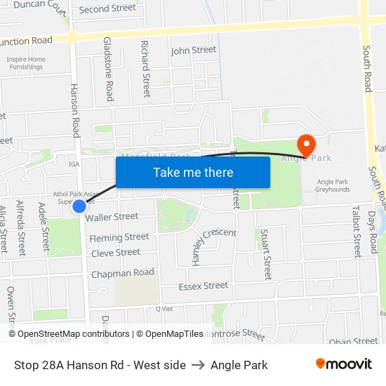 Stop 28A Hanson Rd - West side to Angle Park map