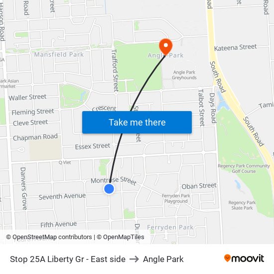 Stop 25A Liberty Gr - East side to Angle Park map