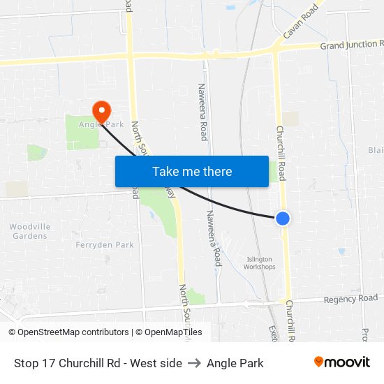 Stop 17 Churchill Rd - West side to Angle Park map