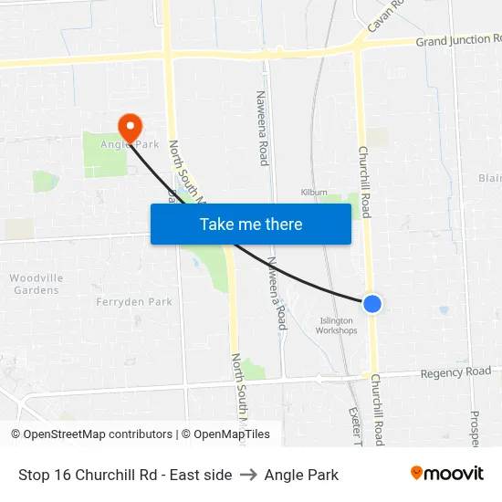 Stop 16 Churchill Rd - East side to Angle Park map