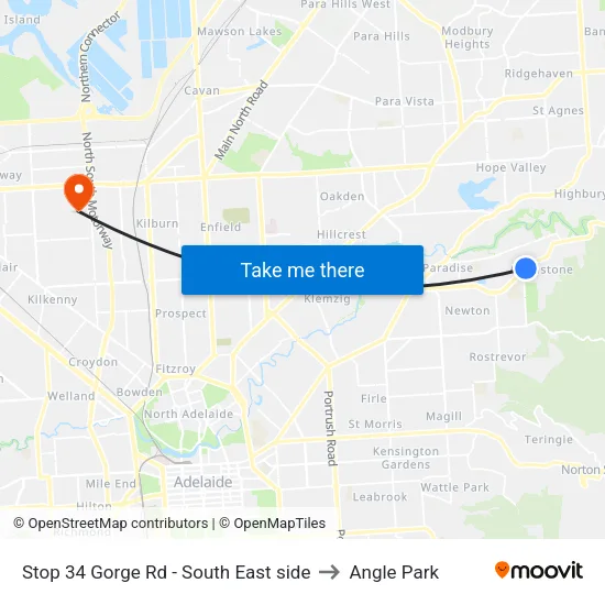 Stop 34 Gorge Rd - South East side to Angle Park map