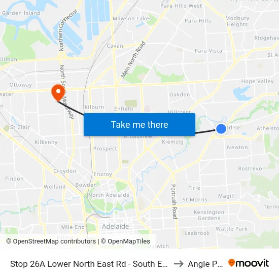 Stop 26A Lower North East Rd - South East side to Angle Park map