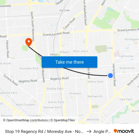Stop 19 Regency Rd / Moresby Ave - North side to Angle Park map