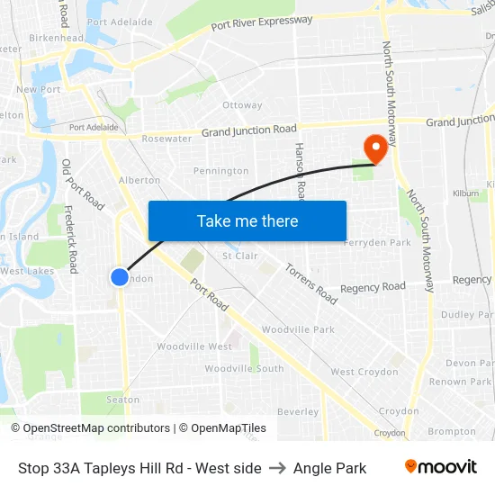 Stop 33A Tapleys Hill Rd - West side to Angle Park map
