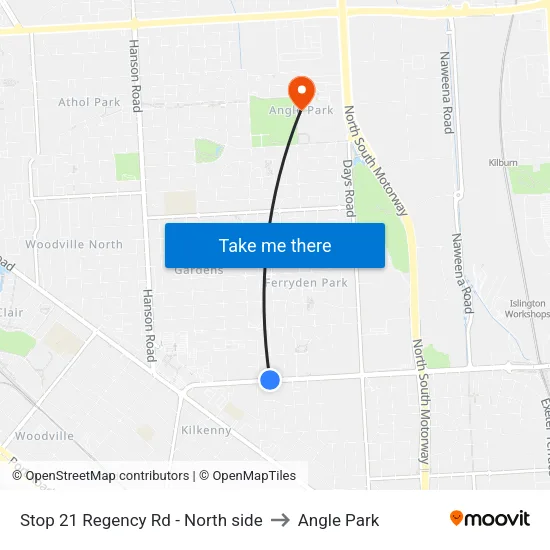 Stop 21 Regency Rd - North side to Angle Park map