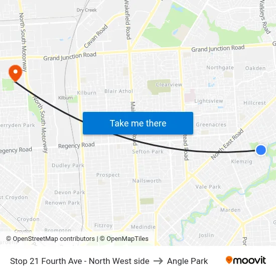 Stop 21 Fourth Ave - North West side to Angle Park map