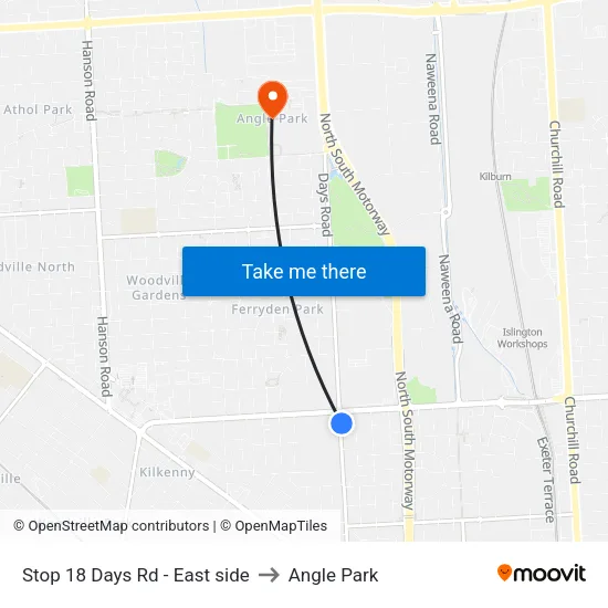 Stop 18 Days Rd - East side to Angle Park map