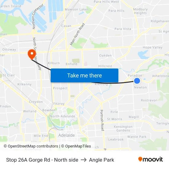 Stop 26A Gorge Rd - North side to Angle Park map