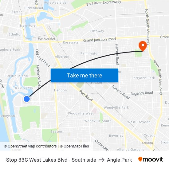 Stop 33C West Lakes Blvd - South side to Angle Park map