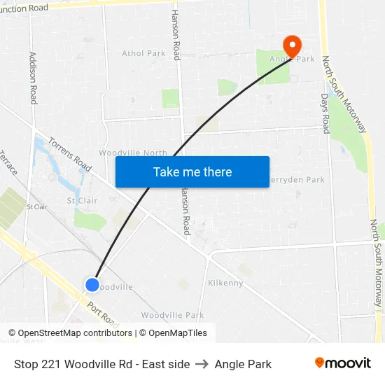 Stop 221 Woodville Rd - East side to Angle Park map