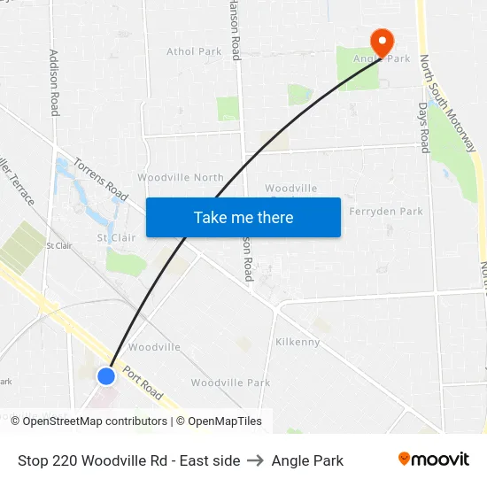 Stop 220 Woodville Rd - East side to Angle Park map