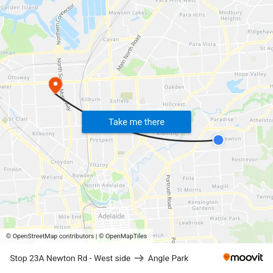 Stop 23A Newton Rd - West side to Angle Park map