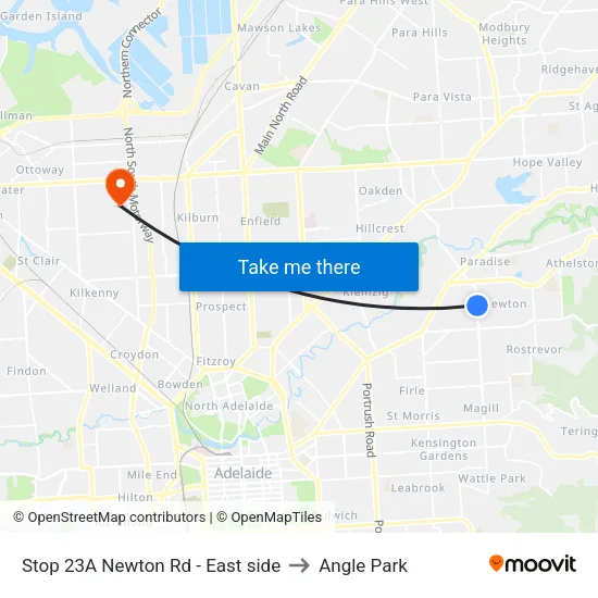 Stop 23A Newton Rd - East side to Angle Park map