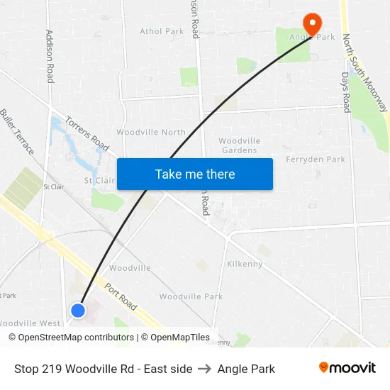 Stop 219 Woodville Rd - East side to Angle Park map