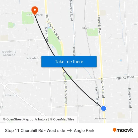 Stop 11 Churchill Rd - West side to Angle Park map