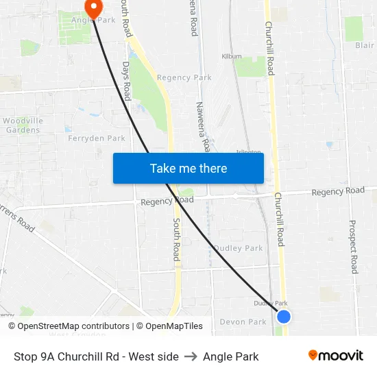 Stop 9A Churchill Rd - West side to Angle Park map