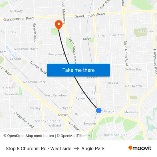 Stop 8 Churchill Rd - West side to Angle Park map