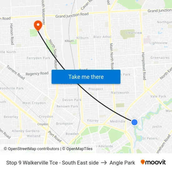 Stop 9 Walkerville Tce - South East side to Angle Park map