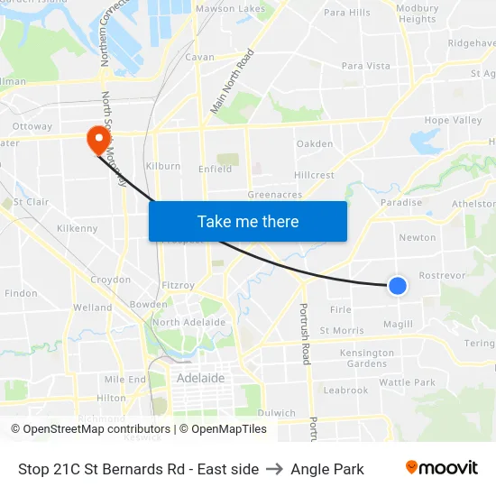 Stop 21C St Bernards Rd - East side to Angle Park map