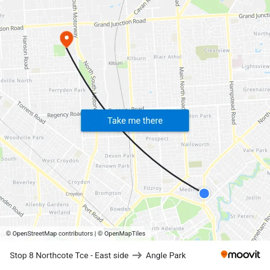 Stop 8 Northcote Tce - East side to Angle Park map