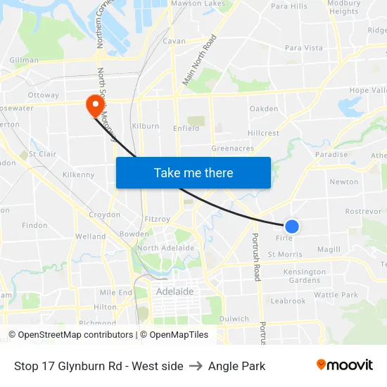 Stop 17 Glynburn Rd - West side to Angle Park map