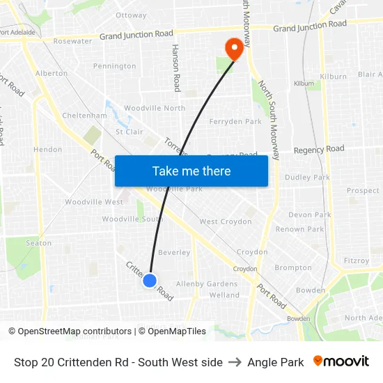 Stop 20 Crittenden Rd - South West side to Angle Park map