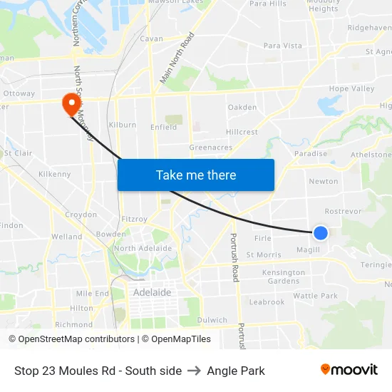 Stop 23 Moules Rd - South side to Angle Park map