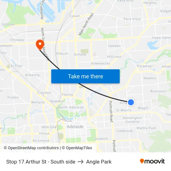 Stop 17 Arthur St - South side to Angle Park map